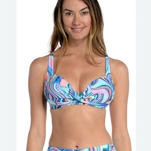 La Blanca Size 10 Colorful Swirl Women's Bikini Top
